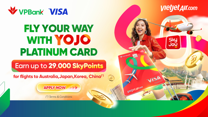 Cơ hội sở hữu tới 29.000 điểm Skypoint khi mở thẻ VPBank YOJO Visa Platinum.